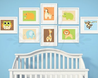 Baby Boy Animals (GL000016) | Set of 8 | Nursery Art | Wall Art | Nursery Decor | Nursery Print Set