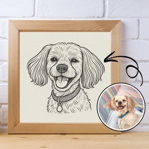 Happy Dog Line Art – Digital Dog Portrait Download | Cute Poodle Sketch | Black and White Pet Wall Art | Minimalist Dog Illustration