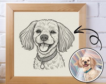 Happy Dog Line Art – Digital Dog Portrait Download | Cute Poodle Sketch | Black and White Pet Wall Art | Minimalist Dog Illustration