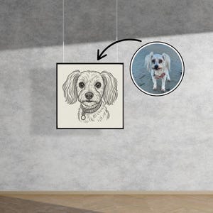 Happy Dog Line Art – Digital Dog Portrait Download | Cute Poodle Sketch | Black and White Pet Wall Art | Minimalist Dog Illustration