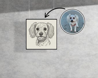 Happy Dog Line Art – Digital Dog Portrait Download | Cute Poodle Sketch | Black and White Pet Wall Art | Minimalist Dog Illustration