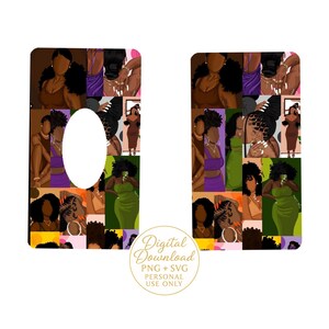 May include: Digital download featuring a collage of illustrations of Black women in various poses and outfits. The artwork includes women in dresses, with different hairstyles, and accessories. The color palette includes shades of brown, purple, and green.