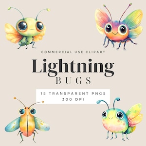 Lightning Bug Clipart Set, Watercolor-Transparent PNG. Digital Download for commercial use