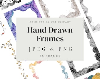 Hand Drawn Frames Clipart, Wavy frame style, Digital Download, Doodle Frames PNG for journals