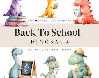 Terug naar school dinosaurus clipart, schattige dino png-bundel, leraar graphics, digitale download voor klas decor, leuke leerkunst voor kinderen