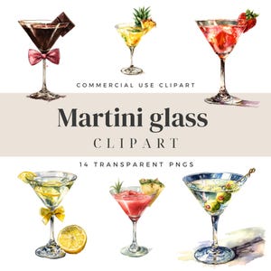 Martini Glass Clipart, Watercolor PNG, Digital Download for High-Quality Cocktail Illustrations and Party Decor