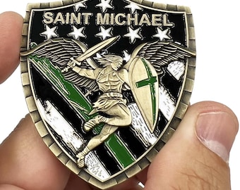 Border Patrol Agent Saint Michael Gladiator Shield Challenge Coin  - Thin Green Line Flag