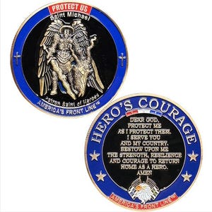 Hero&#39;s Courage Prayer Coin - Police Military Saint Michael Challenge Coin Thin Blue Line Thin Green Line