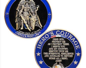 Hero's Courage Prayer Coin - Police Military Saint Michael Challenge Coin Thin Blue Line Thin Green Line