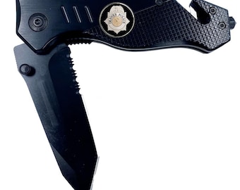 Denver Colorado Police 3-in-1 Tactical Rescue tool knife with Seatbelt Cutter - Steel Serrated Glass Break