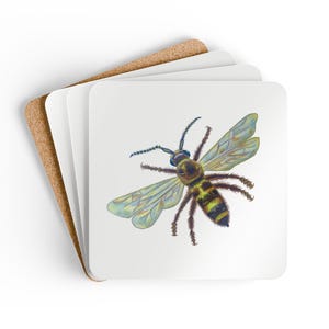 Bee Coaster Set, Honey Bee Decor,  Home Accessory, Nature Lover Gift, Rustic Kitchen Decor, Bee-Themed Party Favour