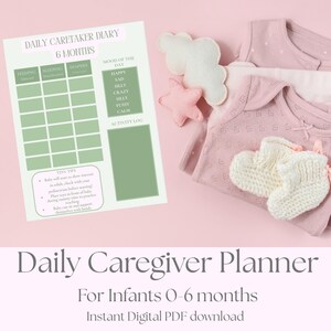 Afdrukbaar daglogboek kinderopvang | Babytracker voor baby's van 0-6 maanden voor voeding, luiers, slapen, stemming + tips voor mijlpalen