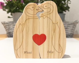 Regalo para parejas, Rompecabezas familiar de madera con pingüinos, Regalo familiar personalizado, Decoración del hogar, Regalo de compromiso de boda, Regalo de inauguración de la casa, Regalo de cumpleaños