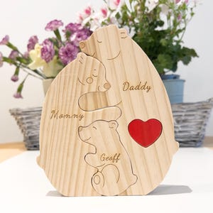 Wooden bear family jigsaw, Baby shower gifts, Custom family gift, Home decor, Baptism gifts, Housewarming, Gift for kids, Gift for parents