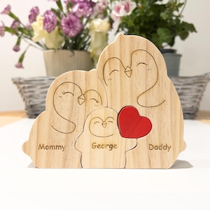 Wooden penguin family puzzle, Cute chubby penguin jigsaw, Baby shower gift, Custom family gift, Home decor, Housewarming gift, Gift for kids