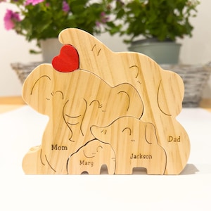 Smiley elephant family gift, Wooden elephant family puzzle, Baby shower gifts, Custom family gift, Home decor, Gift for kids, Gift for mom