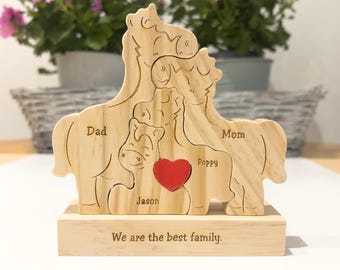 Wooden horse family puzzle, Custom family gift, Gift for kids, Housewarming gift, Baby shower gift, Home decor, Gift for parents, birthday