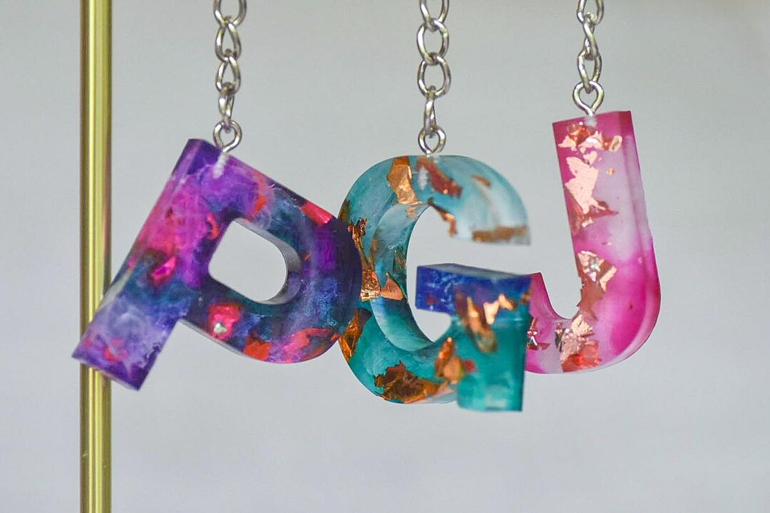 Custom Initial Acrylic Keychain: Personalized Handmade Resin Letter ...