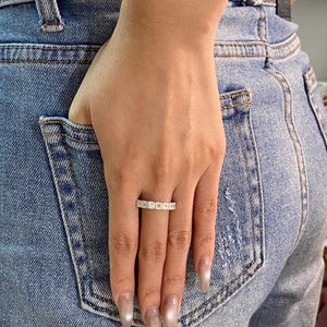 1.3 Carat Asscher Cut Lab Diamond Platinum Wedding Band: Half Eternity Stacking Ring