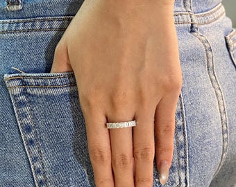1.35 Carat Emerald Cut Lab Grown Diamond Band: 14k Gold Half Eternity Stacking Ring