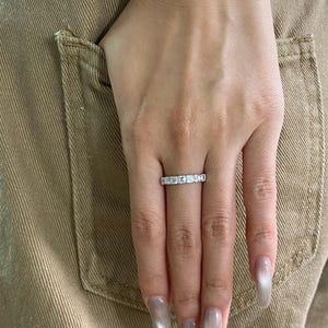 Asscher Cut Lab Diamond Wedding Band: 14k Gold Half Eternity Ring