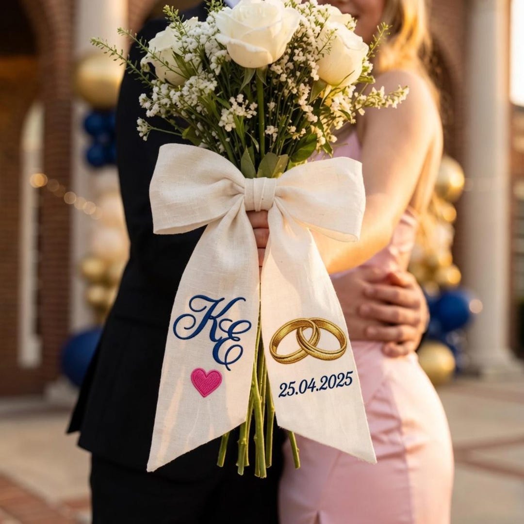 Personalized Wedding Bouquet Ribbon With Names and Date, Custom ...