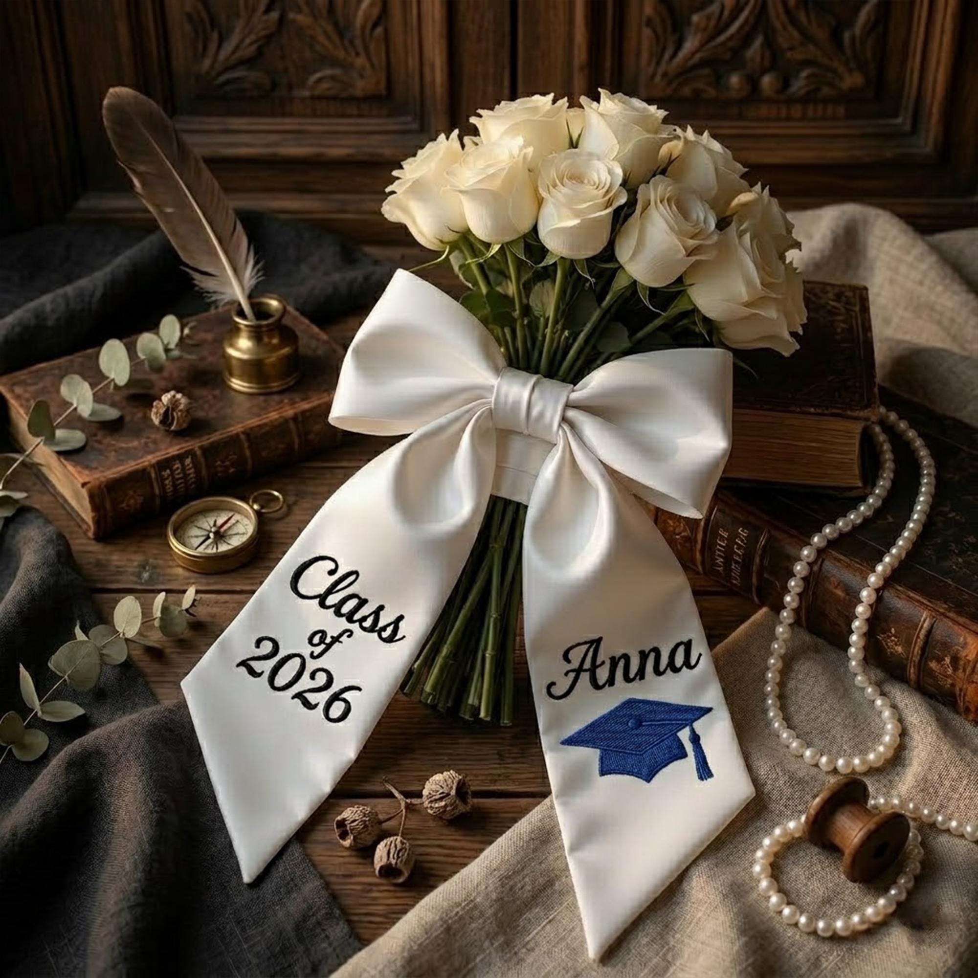 Custom Embroidered Graduation Bouquet Ribbon, Personalized Class of ...