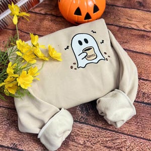 Cute Spooky Coffee Sweatshirt, Womens Ghost Sweatshirt, Spooky Season, Fall Coffee Lover Shirt, Halloween Party Shirt, Fall Graphic Shirt