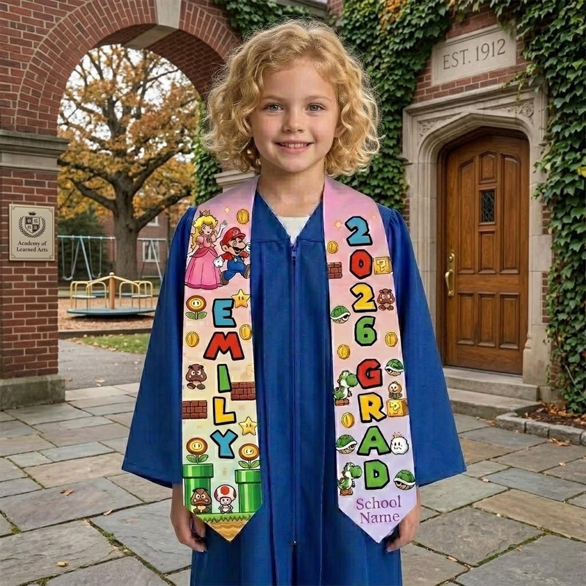 Retro Pixel Graduation Stole, Custom Kids Name Sash, Kindergarten 2026 ...
