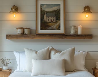 Rustic Colonial Stone Building Painting - Vintage Wall Art, Printable Cottagecore Decor, Cozy Farmhouse Heritage Scene, Digital Download 32