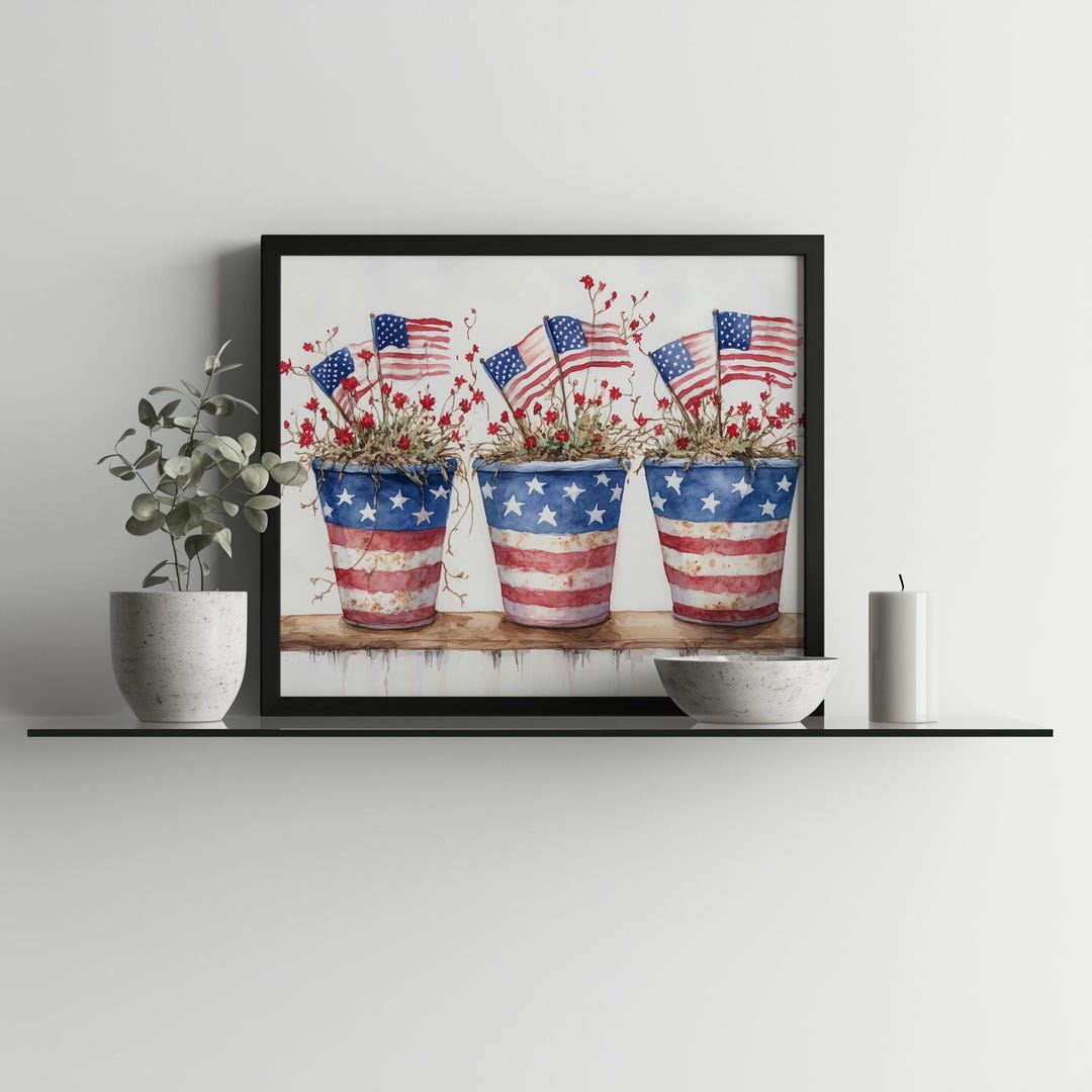 Patriotic 4th of July Watercolor - Vintage American Flag Decor, Rustic ...