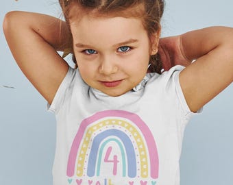 Personalisiertes Kinder Geburtstagsshirt – Regenbogen T-Shirt mit Name und Alter – Kinder Geburtstagsoutfit – Geschenk zum Geburtstag