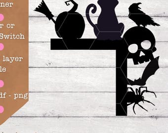cat, skull, crow halloween door corner, light switch corner SVG/PNG
