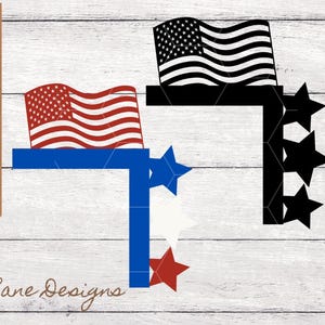 May include: A patriotic design featuring stylized American flags and stars in red, white, and blue. The design is suitable for a door or light switch, with the text "USA Corner" and file type information.