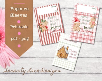 Printable Christmas Popcorn Sleeve | Instant Download | Easy Neighbor Gift, Teacher Gift, or Thank-You Treat - gingerbread