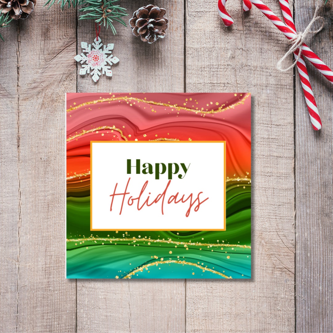 Printable 2 Happy Holidays Tags Holiday Stickers Red &amp; - Etsy