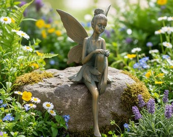 Fairy Figurine, Fairy Garden Statue, Fairy Sitting Statue, Resin Fairy, Fairy Garden Decor, Fairy Outdoor Decor, Fairy Patio Ornament