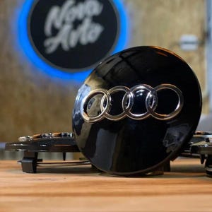 Audi Black Wheel Center Caps, Audi Wheel Center Caps, Audi Wheel Caps, Audi Center Caps, Audi Wheel Caps 68mm, 68mm Black Audi Center Caps