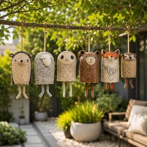 Garden Wind Chime, Animal Garden Art, Unique Wind Chimes, Owl Wind Chimes, Fox Garden Decor, Hedgehog Sculpture, Otter Decor, Yard Art
