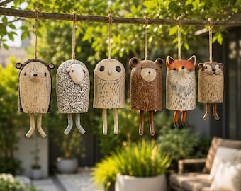Garden Wind Chime, Animal Garden Art, Unique Wind Chimes, Owl Wind Chimes, Fox Garden Decor, Hedgehog Sculpture, Otter Decor, Yard Art
