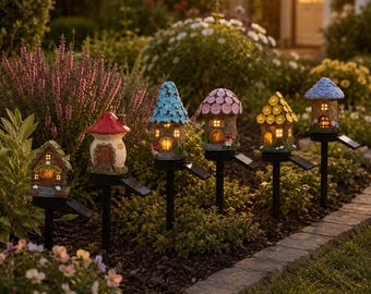 Lampe solaire de jardin, décoration féerique de jardin, piquet d'éclairage solaire, lumière de maison de fée, lumières féeriques de jardin, maison de fée solaire, décoration solaire extérieure