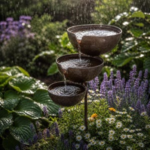 Rain Catcher Garden Stake, Metal Bird Bath, Bee Bath For Garden, Butterfly Feeder, Rusty Garden Decor, Garden Water Feature For Yard