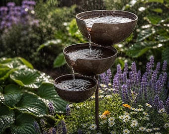 Rain Catcher Garden Stake, Metal Bird Bath, Bee Bath For Garden, Butterfly Feeder, Rusty Garden Decor, Garden Water Feature For Yard