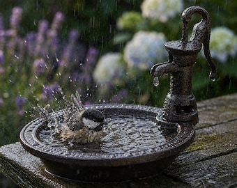 Vogeltränke, Regenfänger, Bienenwasserstation, Schmetterlingsfutterspender, Metallvogeltränke, Vogeltränke im Freien, Gartenvogeltränke, rustikale Vogeltränke