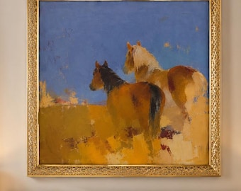 Hästkonst för par, original hästoljemålning, djurkonst på canvas