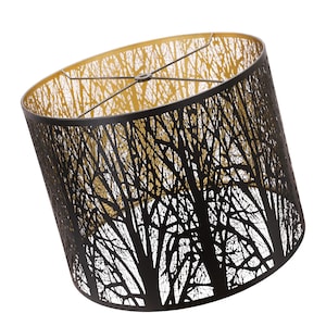 14&quot;x14&quot;x11&quot;  Tree Silhouette Black & Gold Metal Lampshade Drum Shade for Table, Floor Pendant Lighting