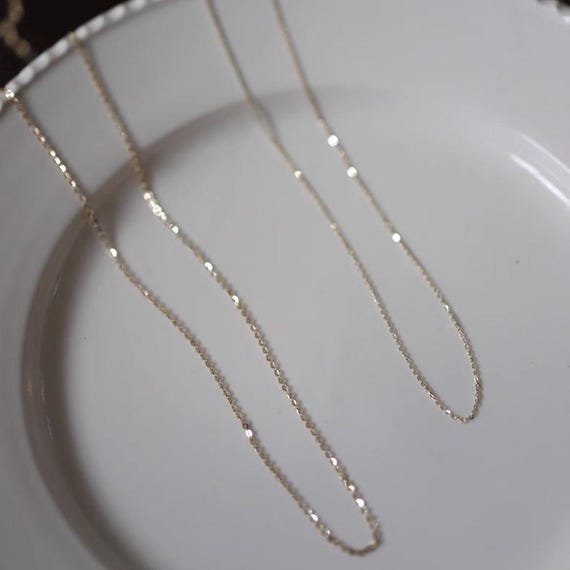 18k Solid Gold Thin Cable Chain: Dainty Gold Choker, Adjustable Length