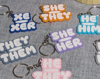 3D Printed Pronoun Keychain: LGBTQIA Pride Bag Charm