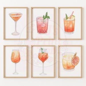 Set of 6 Cocktail Prints – Bar Cart Wall Art Bundle – Retro & Minimalist Cocktail Poster Collection