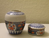 Tiffany Co Imari pattern covered Trinket box, vase Asian floral design Japan